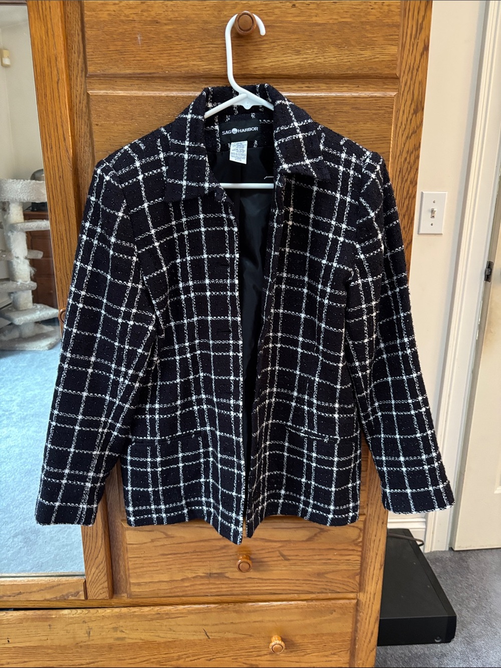 Sag Harbor Black & White Windowpane Blazer